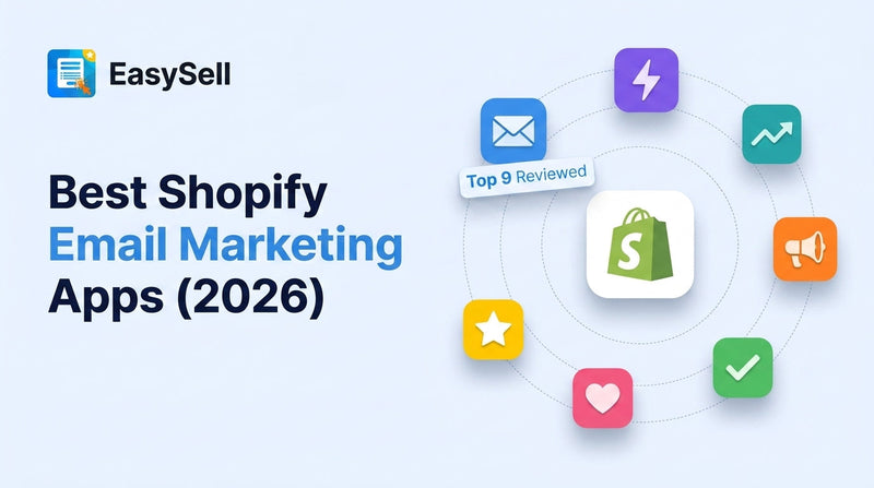 Best Shopify email marketing apps 2026 roundup with floating app icons orbiting a Shopify shopping bag on a soft blue background
