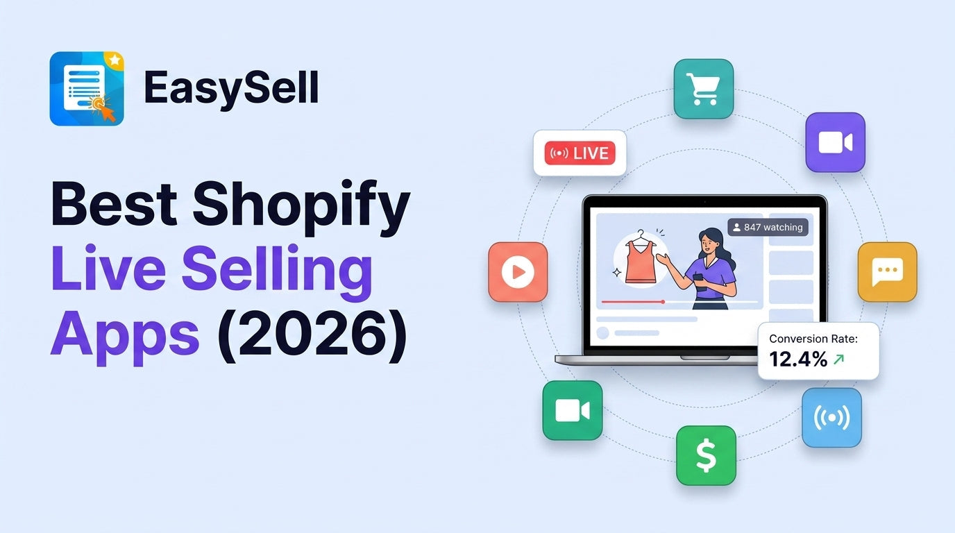 Best Shopify live selling apps comparison for 2026 with app icons and live video shopping interface