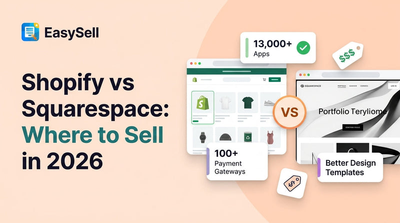Shopify vs Squarespace platform comparison showing feature differences for ecommerce stores in 2026
