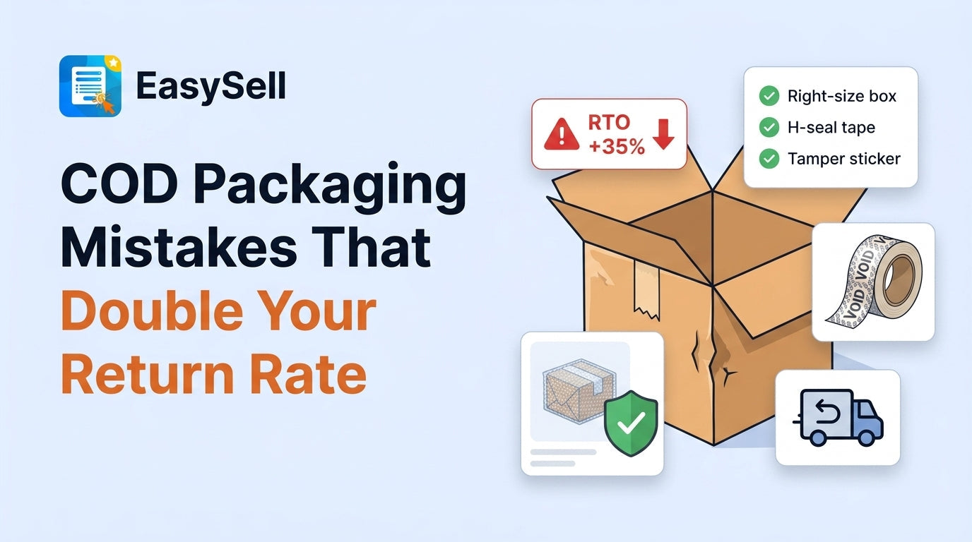 COD ecommerce packaging mistakes that increase return rates with shipping boxes and warning icons