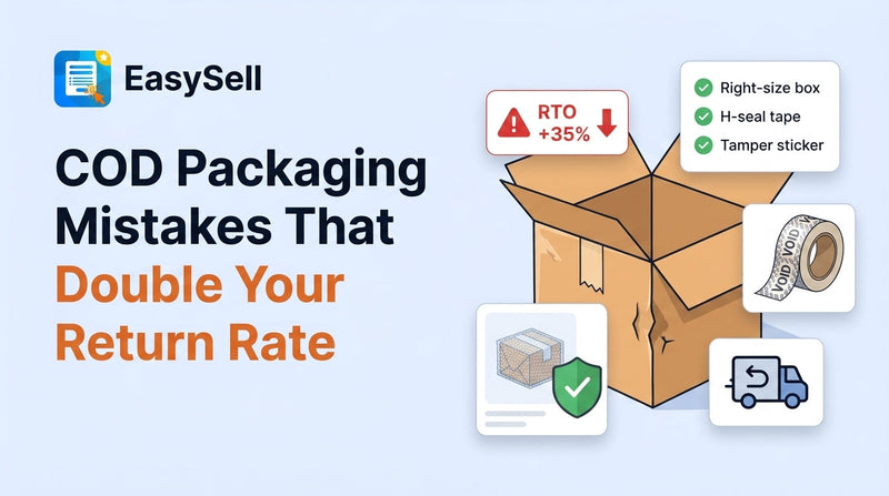 COD ecommerce packaging mistakes that increase return rates with shipping boxes and warning icons