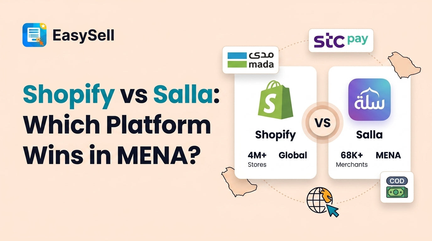 Shopify and Salla platform logos compared side by side for MENA ecommerce merchants