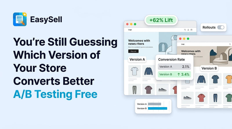 Shopify store A/B testing dashboard showing two theme versions with conversion rate comparison