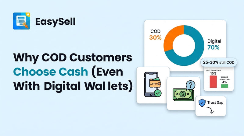 Illustration showing a customer choosing between cash on delivery and digital payment options at checkout