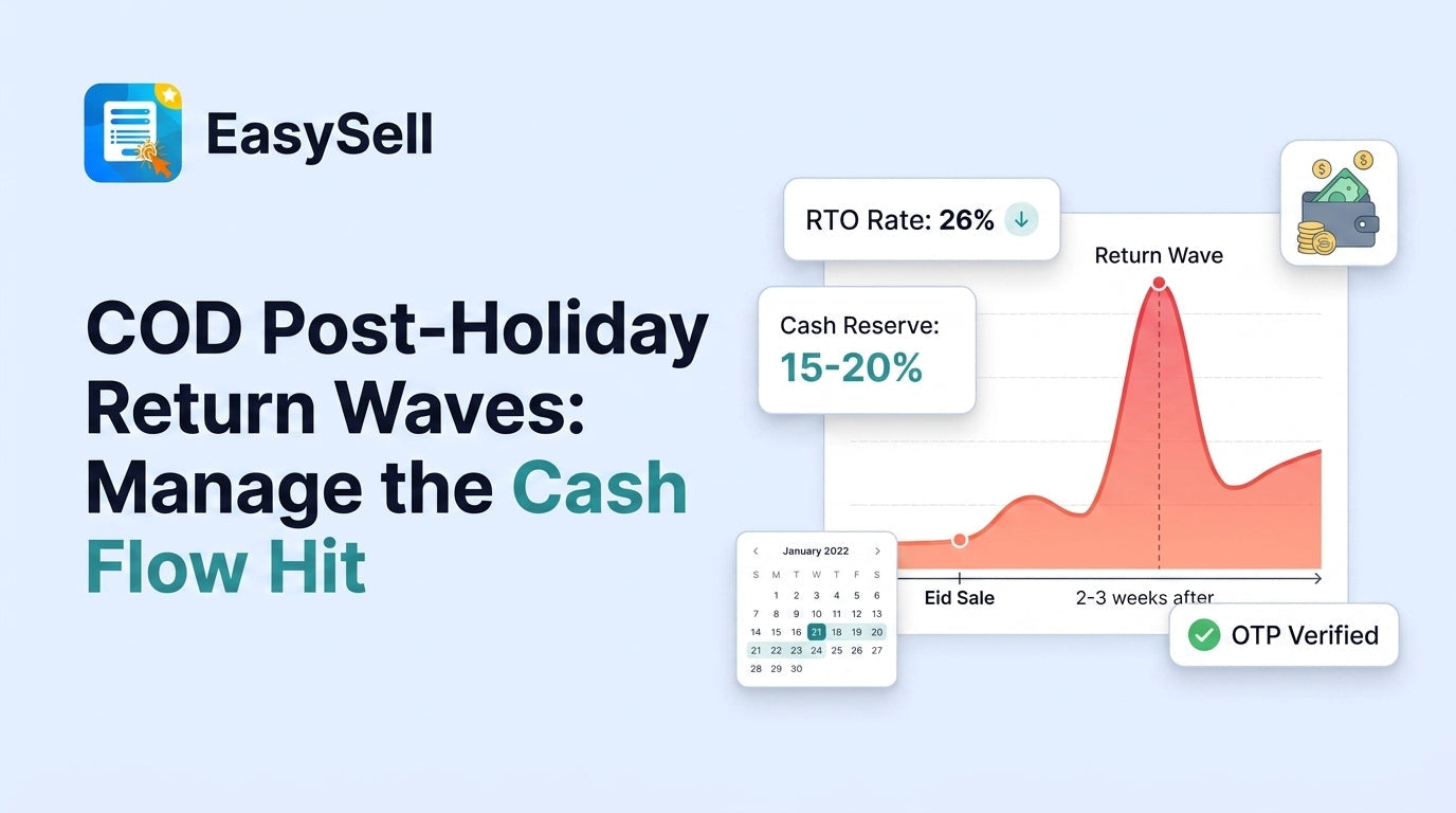COD merchant dashboard showing post-holiday return wave forecast and cash flow management strategy