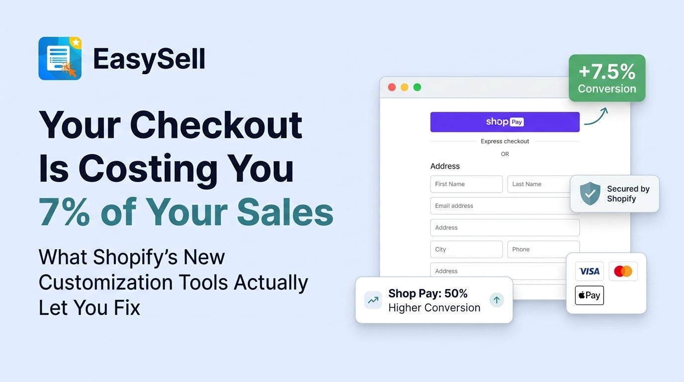 Shopify checkout page showing one-page layout with Shop Pay express button and trust badges for conversion optimization