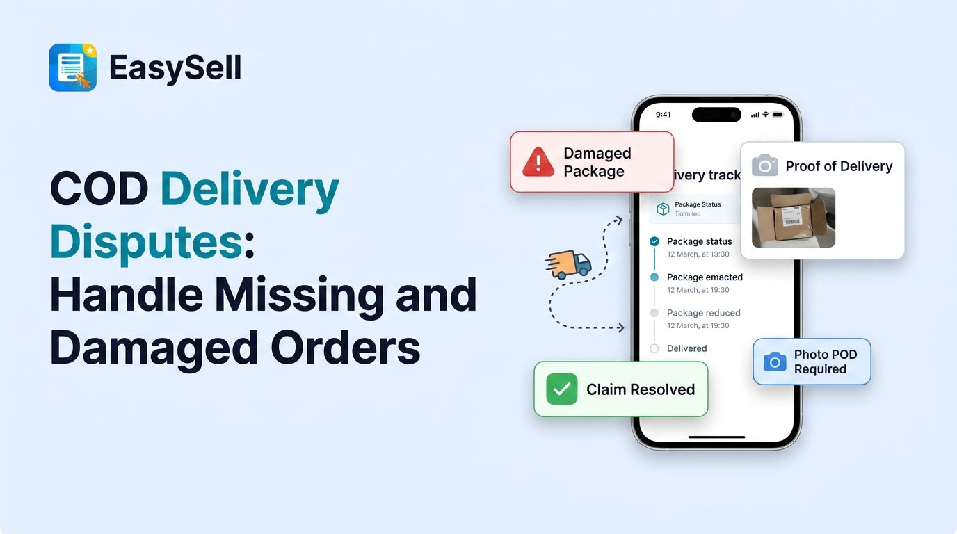 COD delivery dispute resolution workflow showing proof of delivery documentation and courier communication for missing and damaged orders