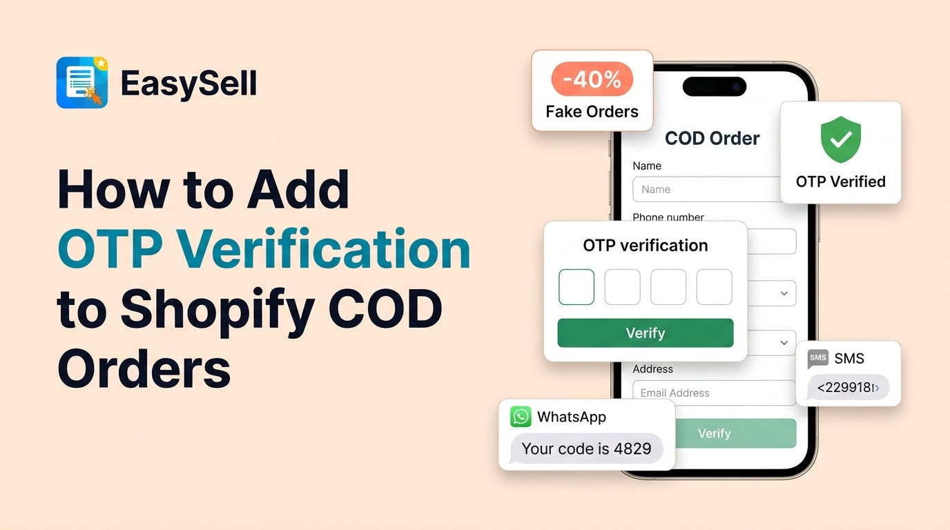 Shopify COD order form with OTP verification code entry on a mobile phone screen