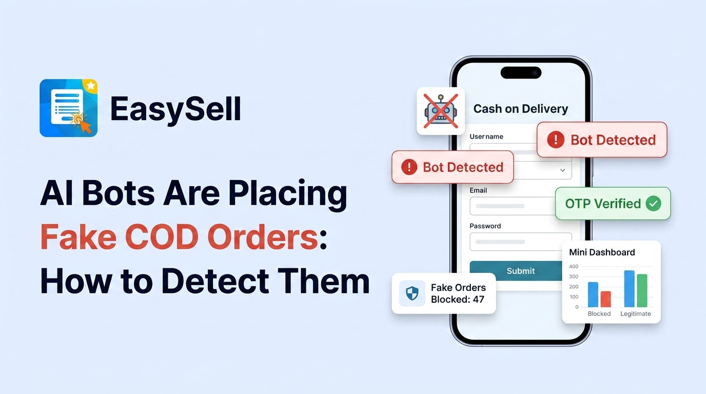 Shopify COD order form with bot detection alerts and fraud prevention dashboard