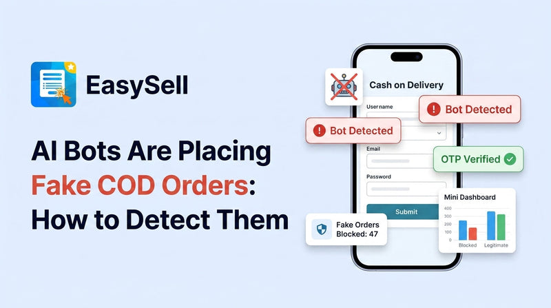 Shopify COD order form with bot detection alerts and fraud prevention dashboard