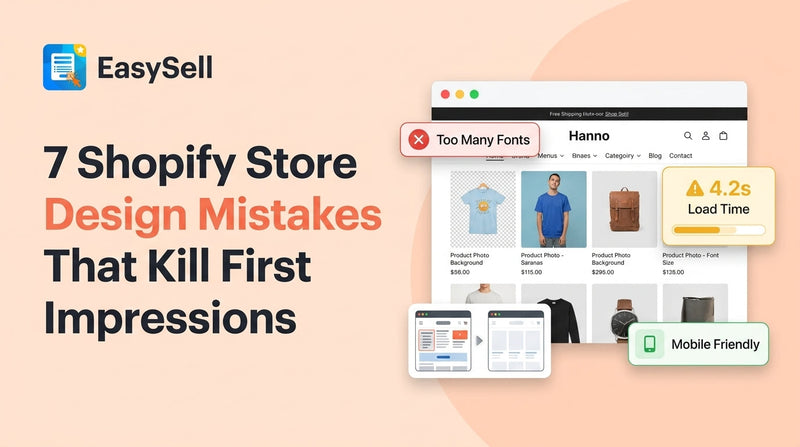 Shopify store design mistakes checklist showing common layout and visual errors that hurt conversions
