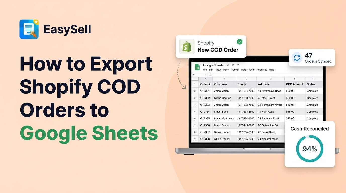 Shopify COD order data flowing into a Google Sheets spreadsheet with courier tracking columns