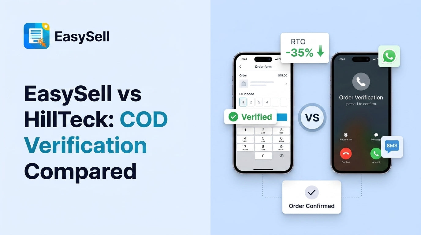 Side-by-side comparison of EasySell and HillTeck COD verification apps for Shopify
