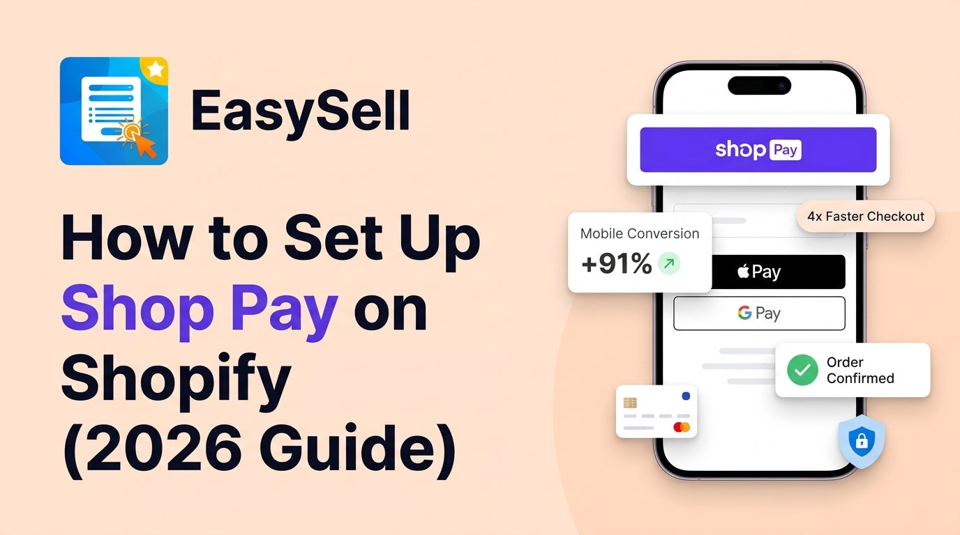 Shopify Shop Pay setup guide showing express checkout activation steps and mobile conversion improvement