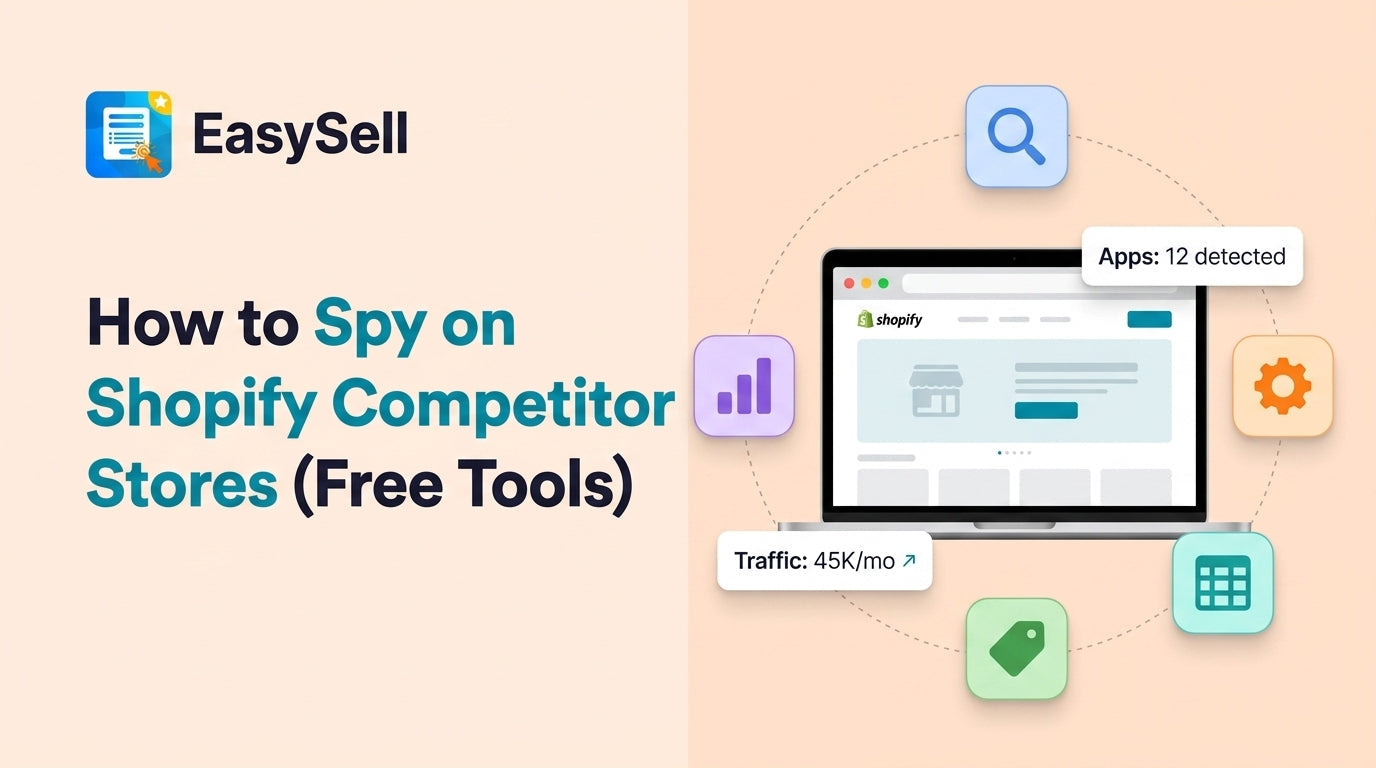 Free tools to spy on Shopify competitor stores showing app detection, traffic analysis, and price comparison dashboards