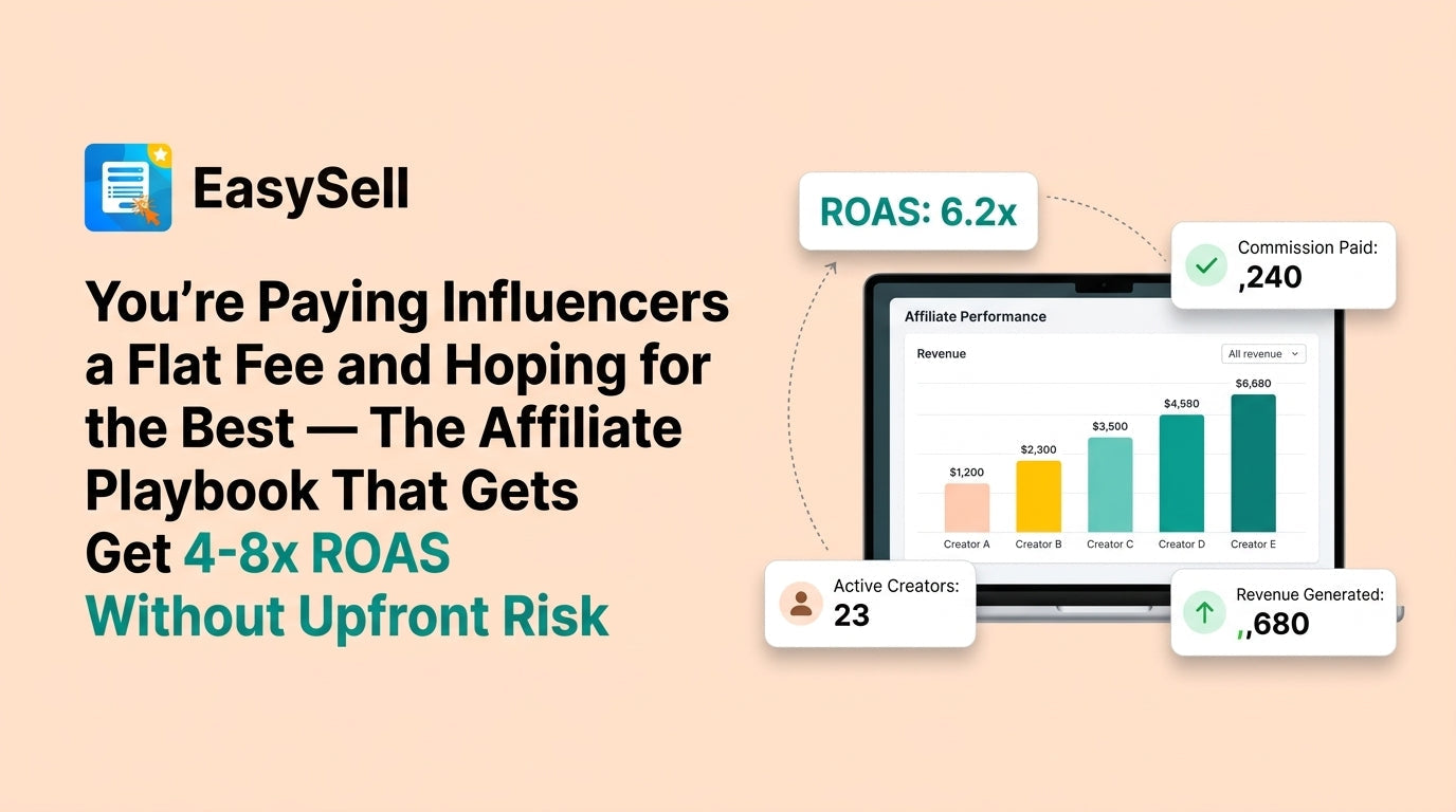 Shopify merchant reviewing creator affiliate program performance dashboard showing ROAS metrics and commission tracking