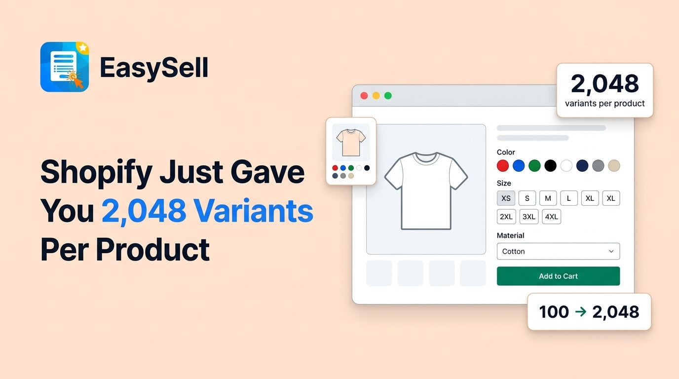Shopify product page showing expanded variant options for a complex product catalog with multiple size and color combinations