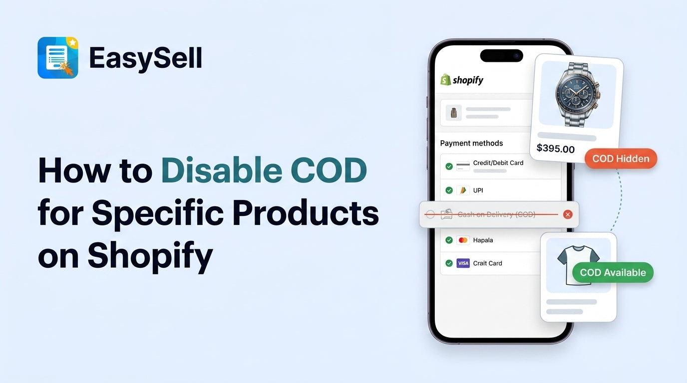 Shopify product page showing COD payment option being disabled for a specific product