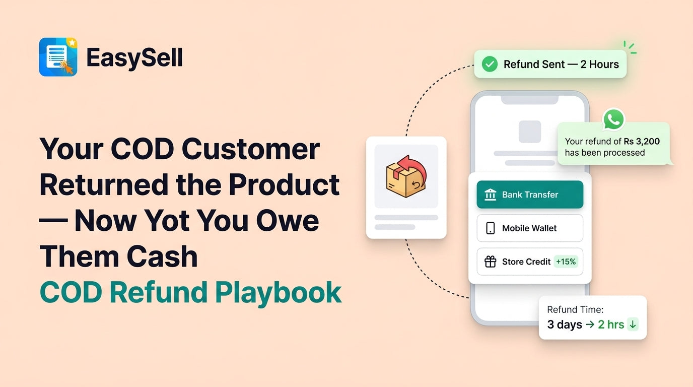 COD refund process flowchart showing cash return methods for emerging market ecommerce merchants