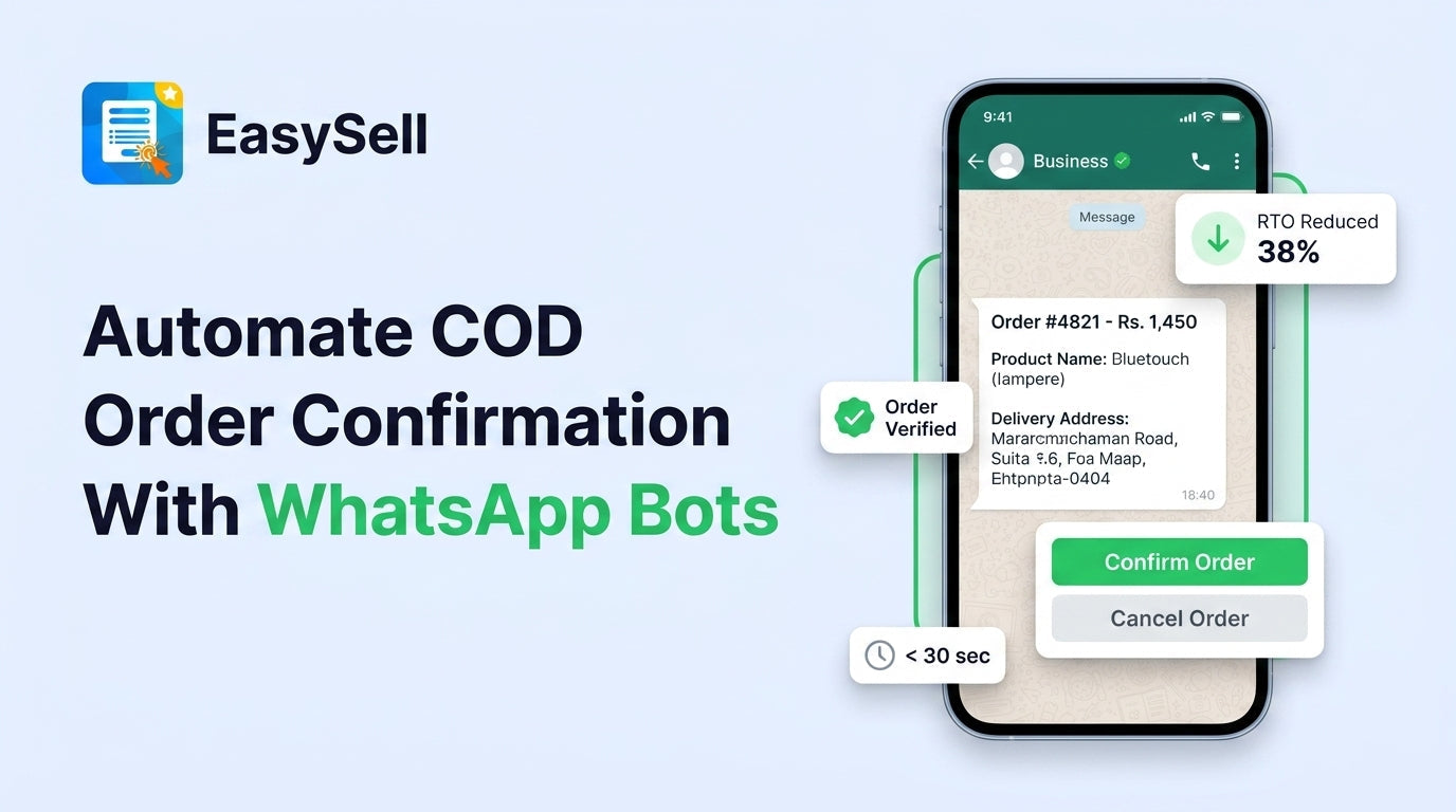 WhatsApp bot confirming a cash on delivery order with confirm and cancel buttons on a mobile phone screen