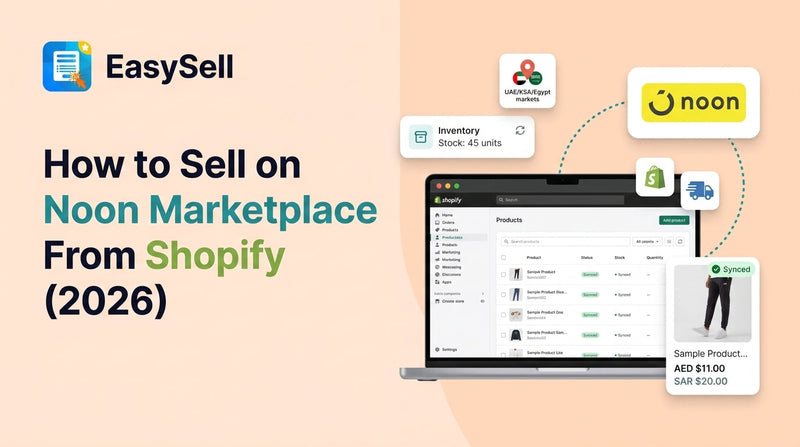 Shopify store connected to Noon marketplace with product sync and order flow across MENA markets