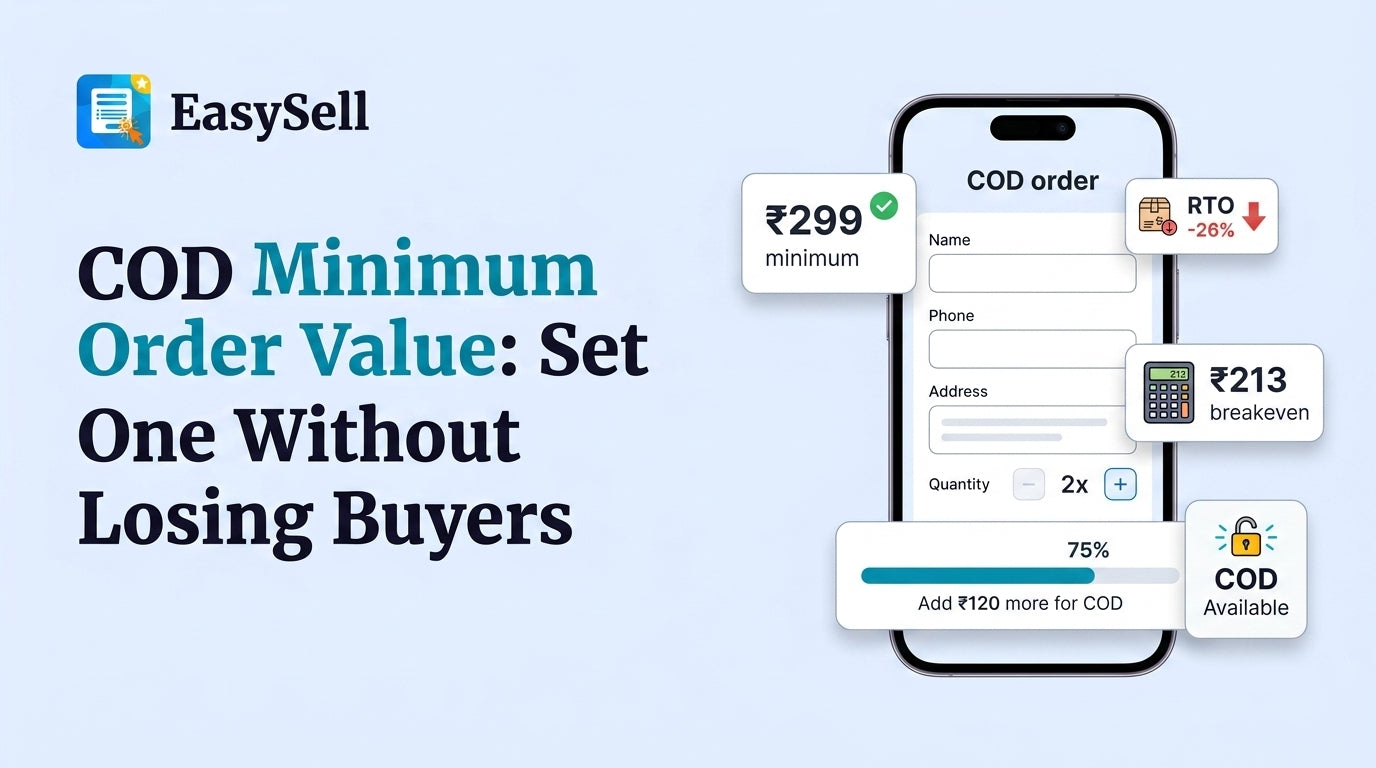 Shopify COD minimum order value settings with progress bar showing threshold nudge