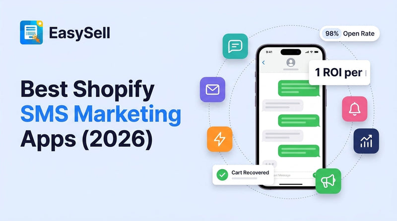 Best Shopify SMS marketing apps compared for 2026 with app icons and message bubbles on a soft blue background