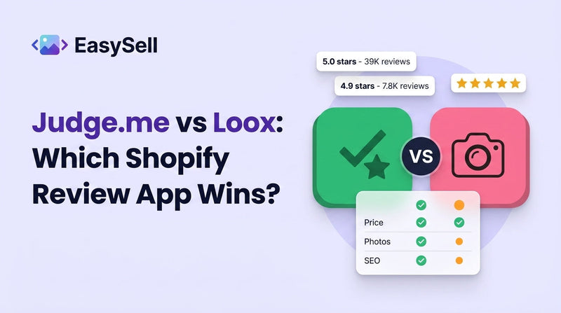 Judge.me vs Loox comparison showing two Shopify review app interfaces side by side