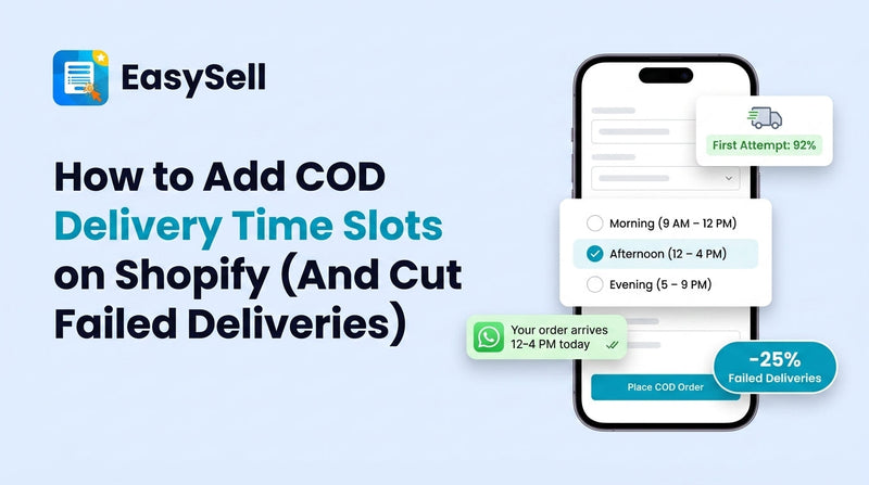 Shopify order form with delivery time slot picker showing morning and evening options for COD orders