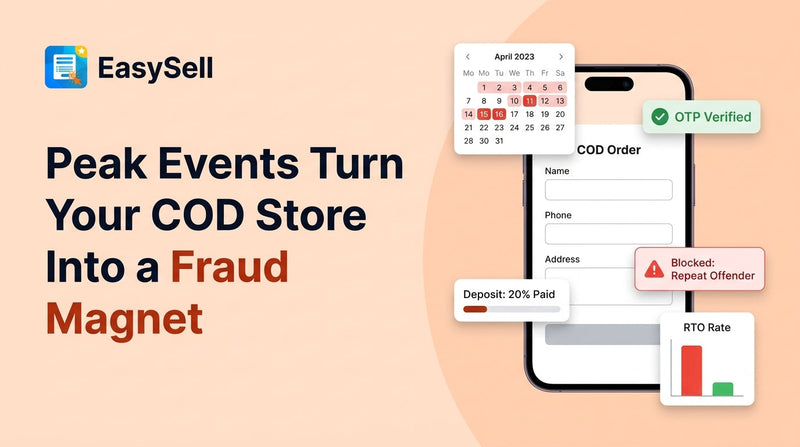 COD merchant reviewing fraud prevention dashboard during a peak shopping event with order alerts and verification checks