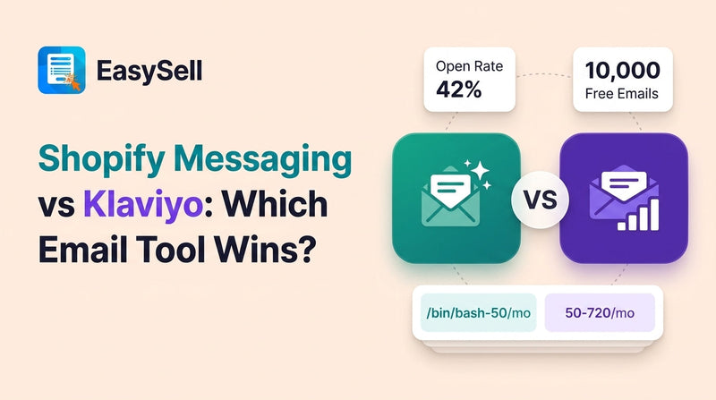 Side-by-side comparison of Shopify Messaging and Klaviyo email marketing apps for Shopify stores