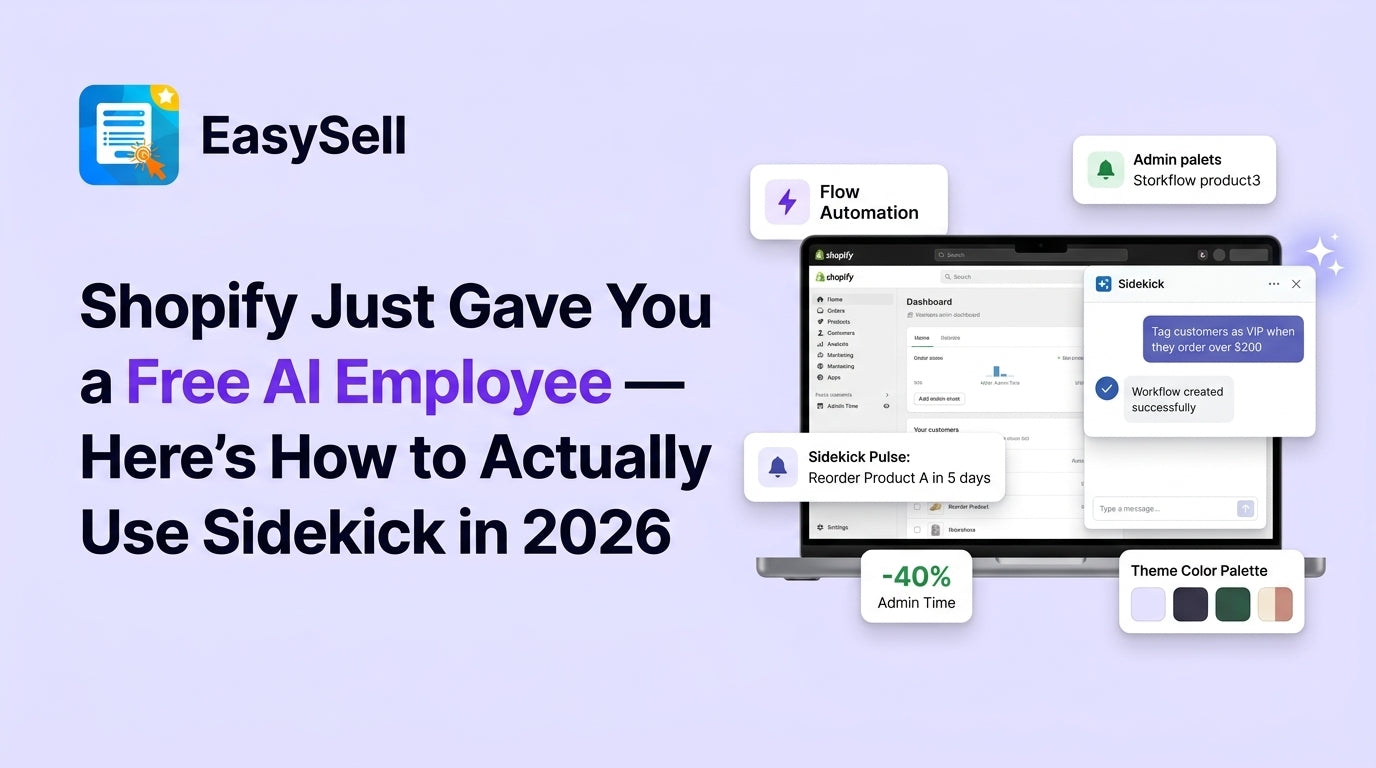 Shopify merchant using Sidekick AI assistant to automate store tasks and build workflows