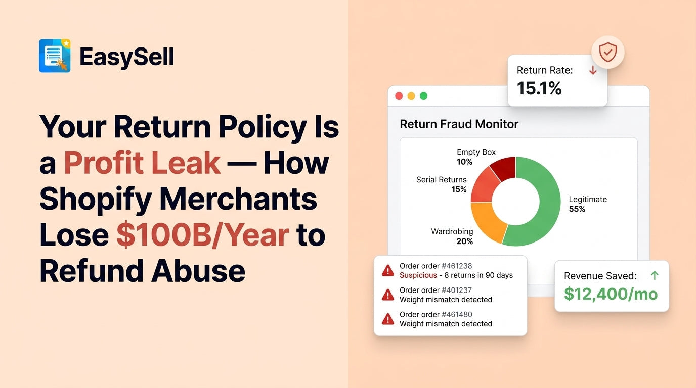 Dashboard showing return fraud patterns with flagged suspicious orders and policy abuse detection alerts for Shopify merchants