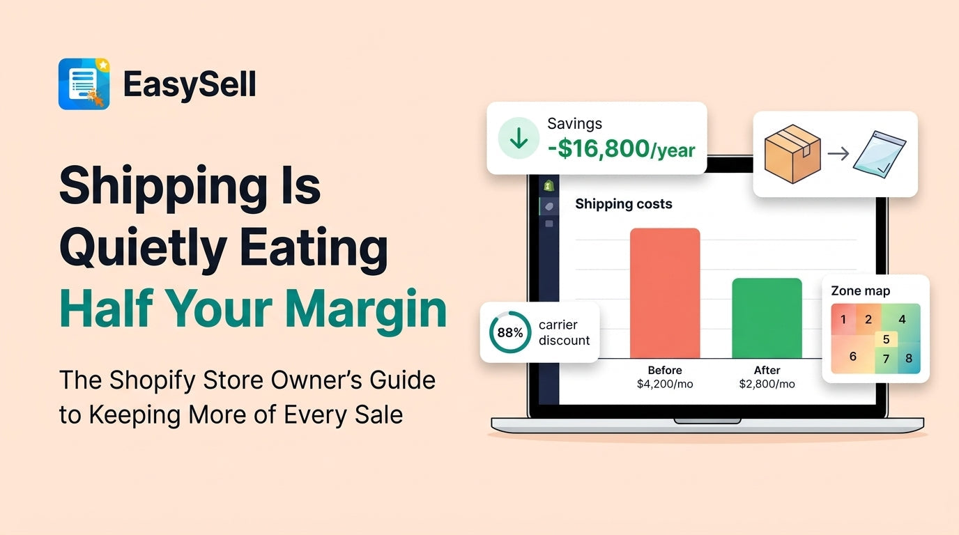 Shopify shipping cost optimization showing package sizing and carrier rate comparison dashboard