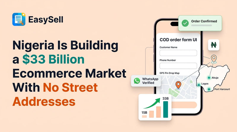 Map of Nigeria with ecommerce delivery routes and COD payment icons highlighting Lagos, Abuja, and Port Harcourt logistics corridors