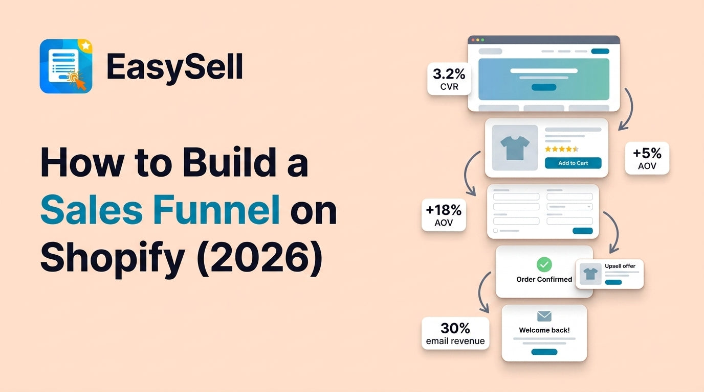 Shopify sales funnel stages illustrated with conversion metrics at each step