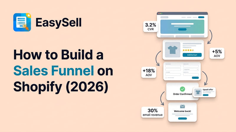 Shopify sales funnel stages illustrated with conversion metrics at each step