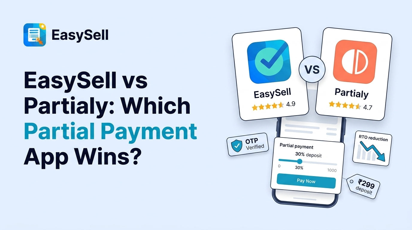 Side-by-side comparison of EasySell and Partialy Shopify partial payment apps with feature breakdown