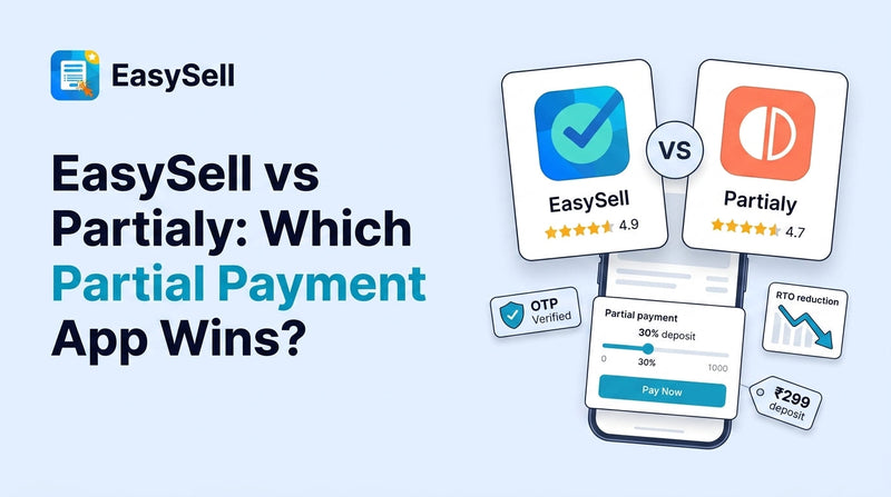 Side-by-side comparison of EasySell and Partialy Shopify partial payment apps with feature breakdown
