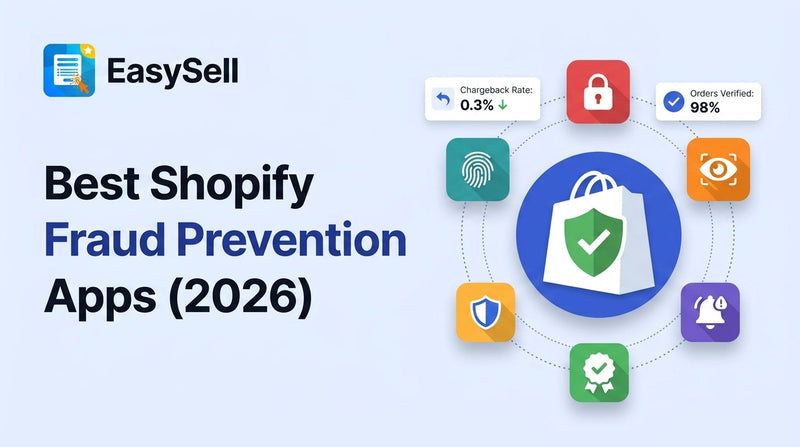 Best Shopify fraud prevention apps for 2026 showing security shields and order verification icons