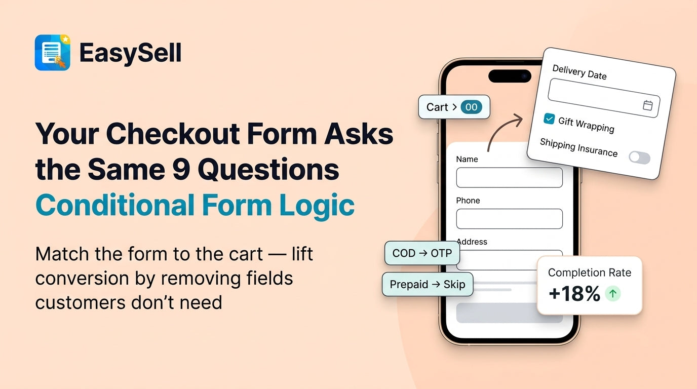 Shopify order form showing conditional fields that adapt based on cart value and payment method