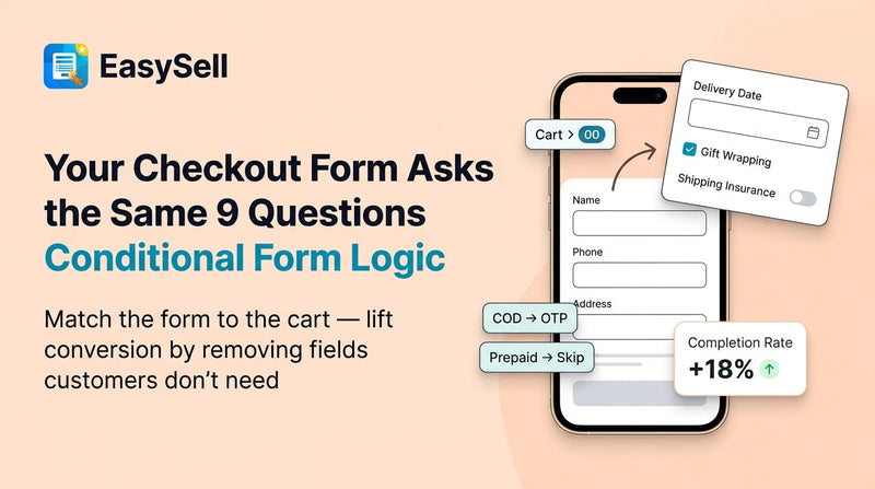 Shopify order form showing conditional fields that adapt based on cart value and payment method