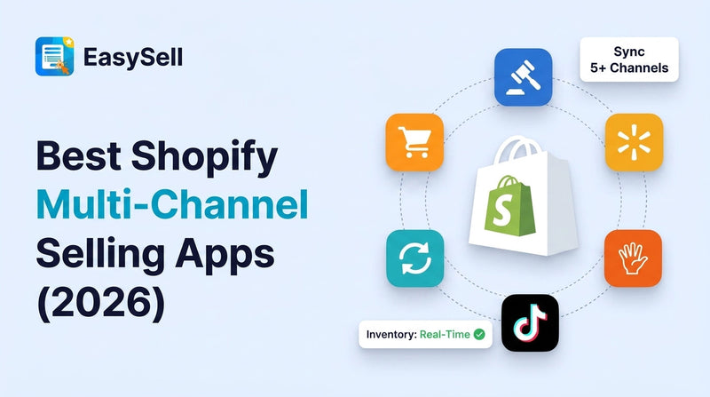 Best Shopify multi-channel selling apps for 2026 showing marketplace logos and inventory sync dashboard