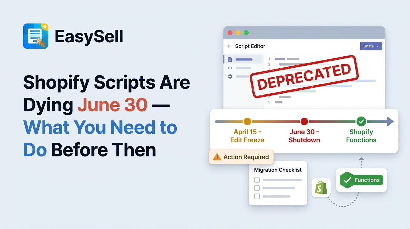 Calendar showing June 30 deadline with Shopify Scripts migration checklist