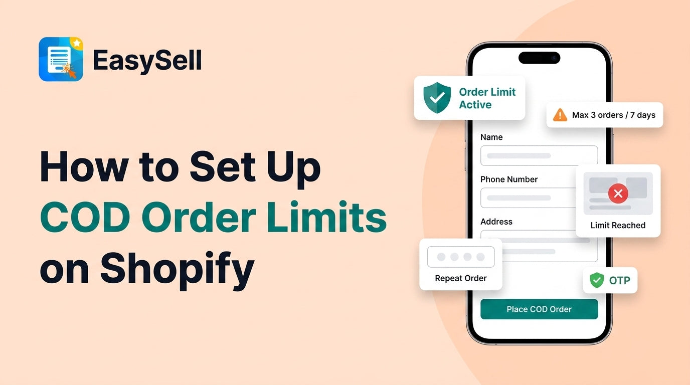 Shopify COD order limit settings showing per-customer restrictions on a clean dashboard interface