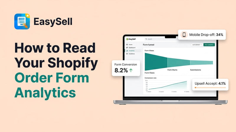 Shopify order form analytics dashboard showing conversion metrics and form performance data