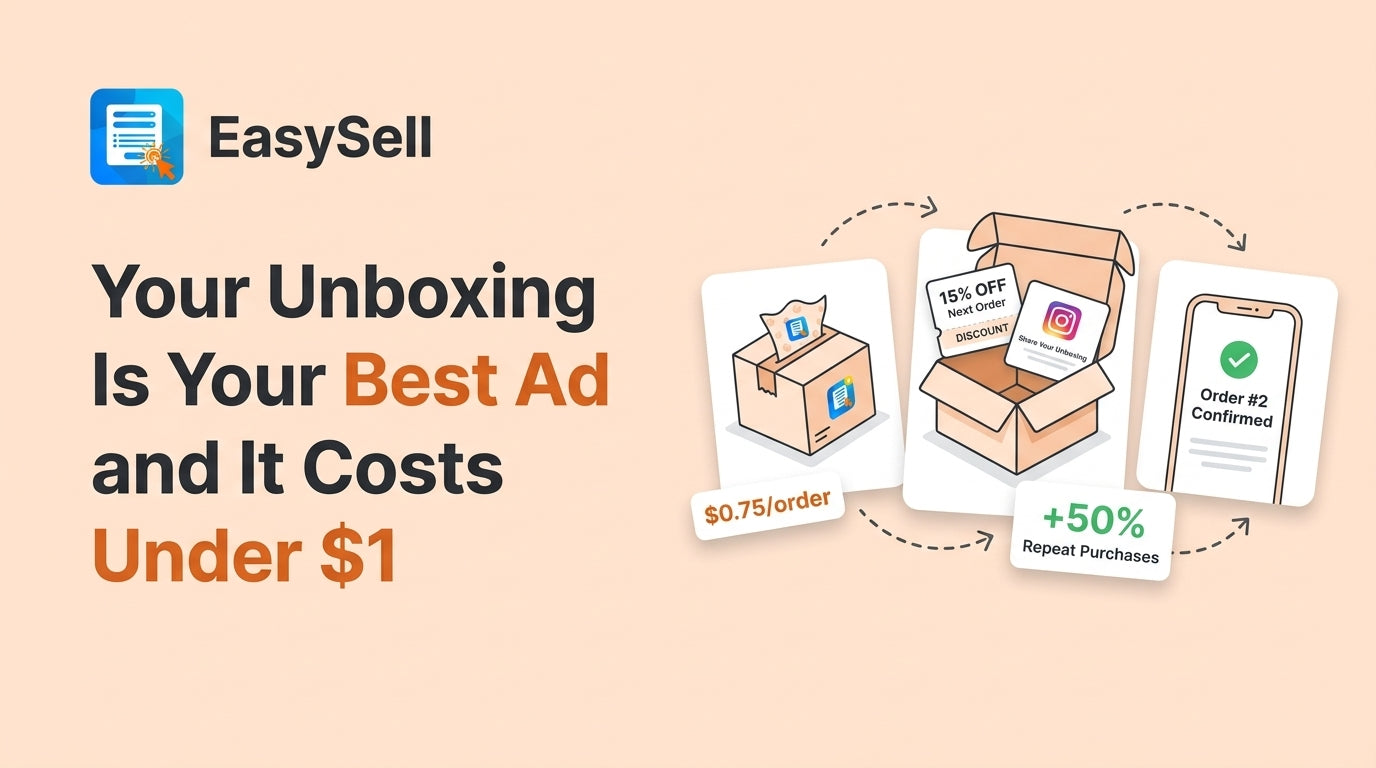 Shopify store packaging inserts and branded unboxing experience with thank you card and tissue paper