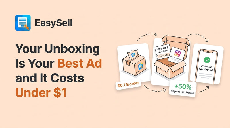 Shopify store packaging inserts and branded unboxing experience with thank you card and tissue paper