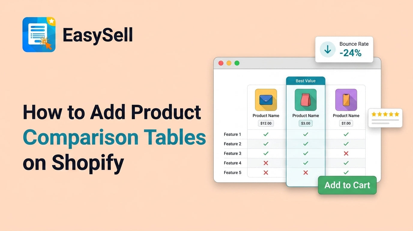 Shopify product comparison table showing side-by-side product features on a clean storefront layout