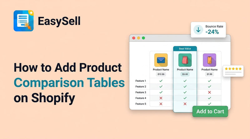 Shopify product comparison table showing side-by-side product features on a clean storefront layout